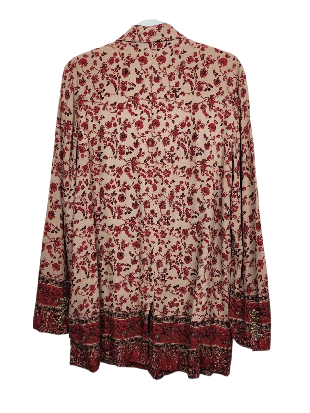 Free People Bellflower Floral Print Linen Blend Long Blazer Jacket Womens Size L - Picture 8 of 16